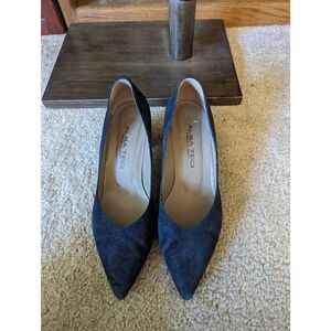 Alba Teci blue suede sparkly pointed toe round heel shoe sz 40 hand made italy